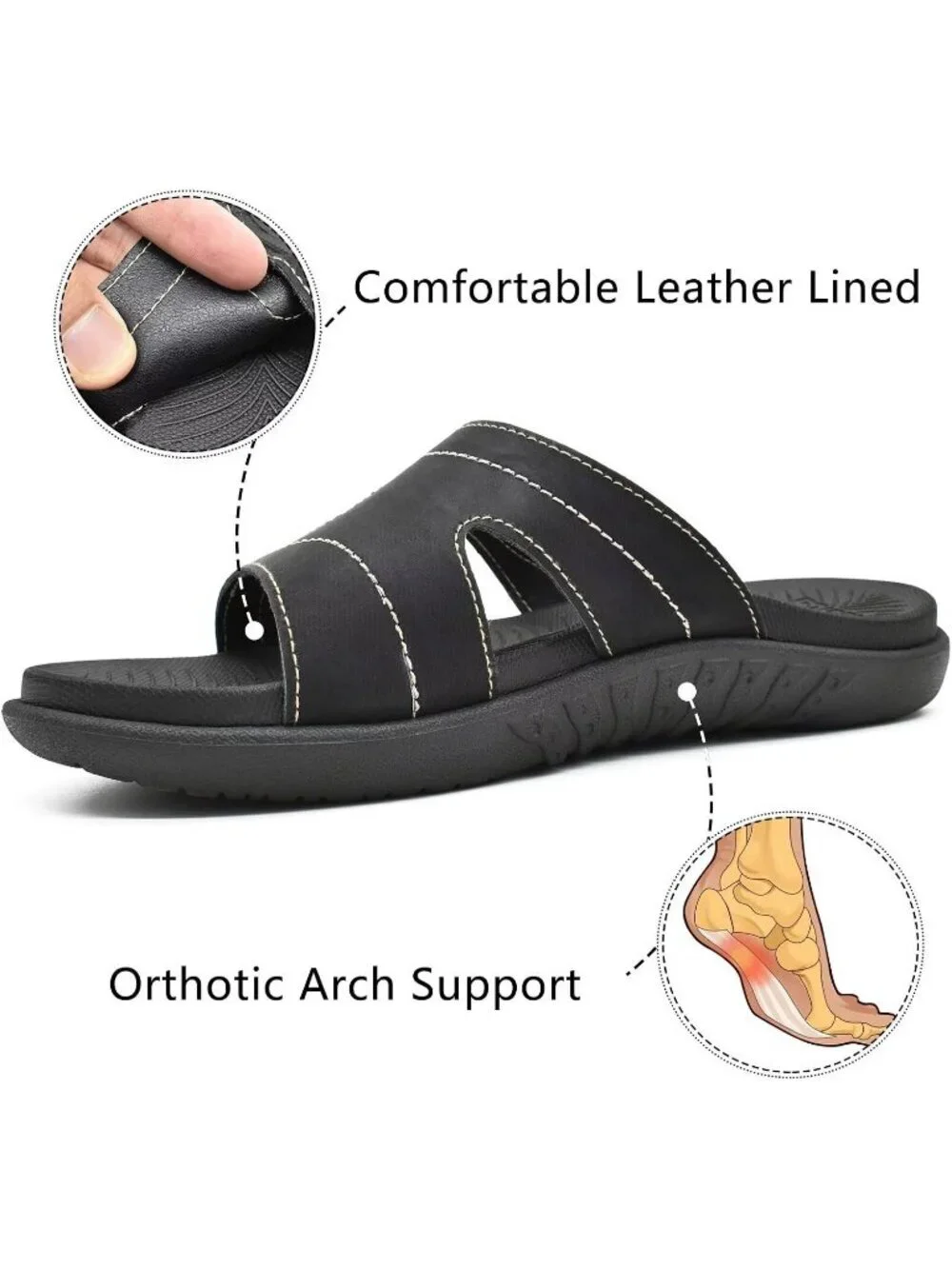 Women's Black Orthotic Slides Ladies Athletic Yoga Mat Memory Foam Sandal Shoes